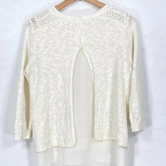 Lucky Brand 3/4 Sleeve Mixed Media Lace w/ Sheer Underlay Sweater Size Small - Picture 2 of 7